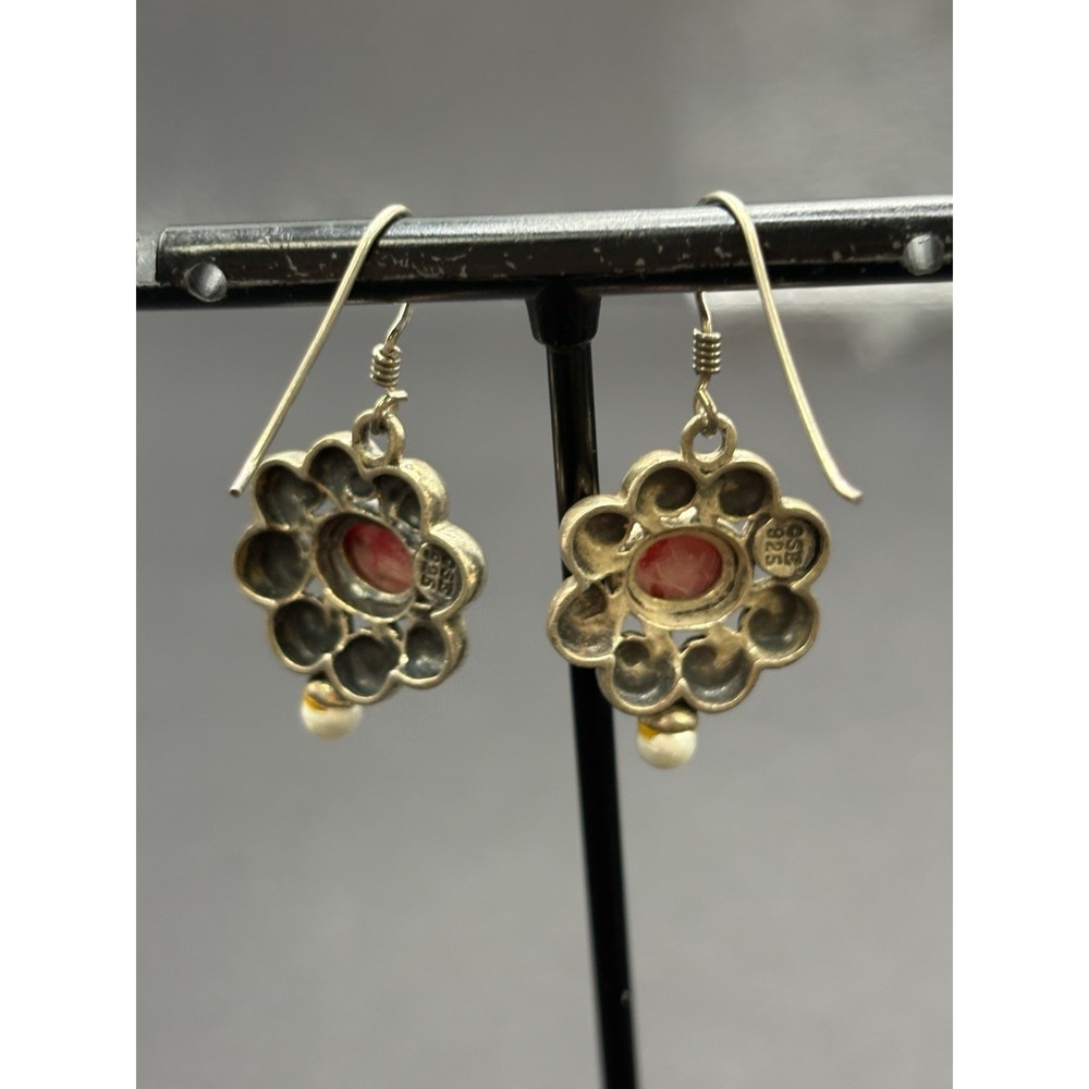 Vintage Sterling Silver Jasper Agate Dangle Earrings 6.7 Grams G7 - Picture 3 of 7
